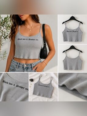Fashion Nova Grey Ribbed Cropped Cami with Slogan